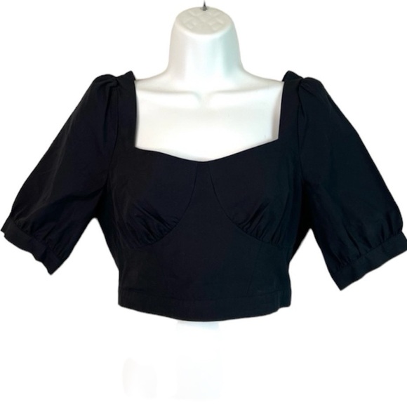Favorite Daughter Black Puff Sleeve Crop Top Size Small - Picture 1 of 9